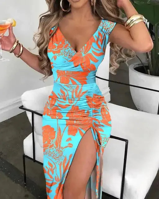 V-Neck High Slit Dress GLR SHOPPING