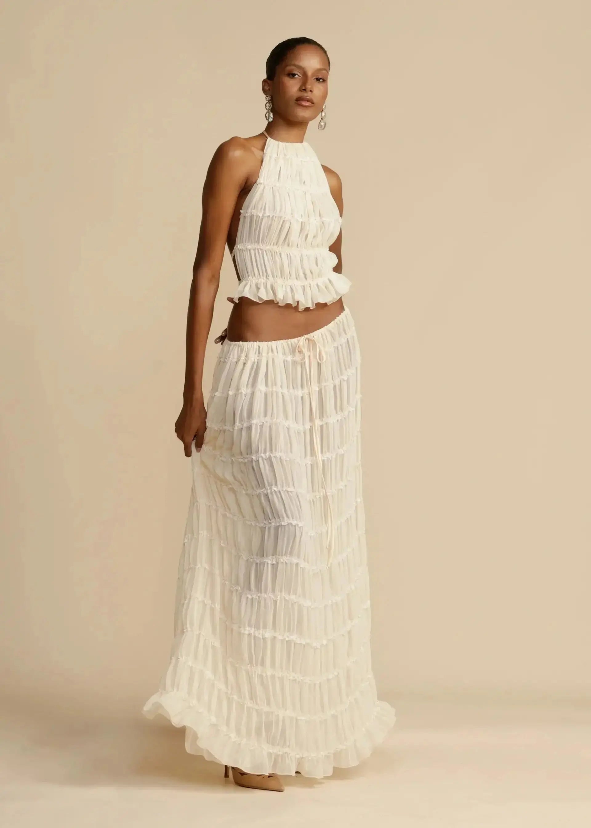Summer Backless Ruched White Dress Set GLR SHOPPING
