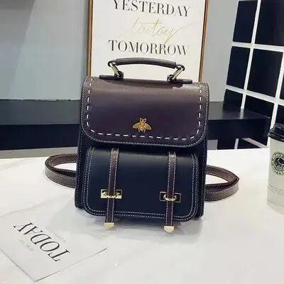Vintage Paneled PU Leather Women Backpack - GLR SHOPPING