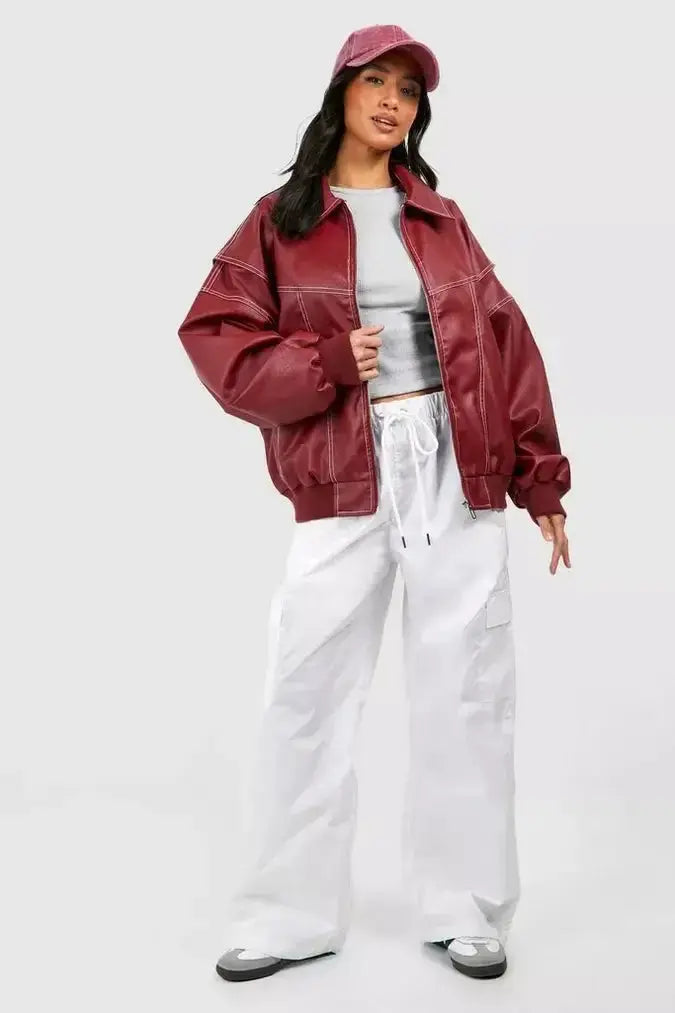 Casual Oversized Leather Jacket Women Fashion GLR SHOPPING