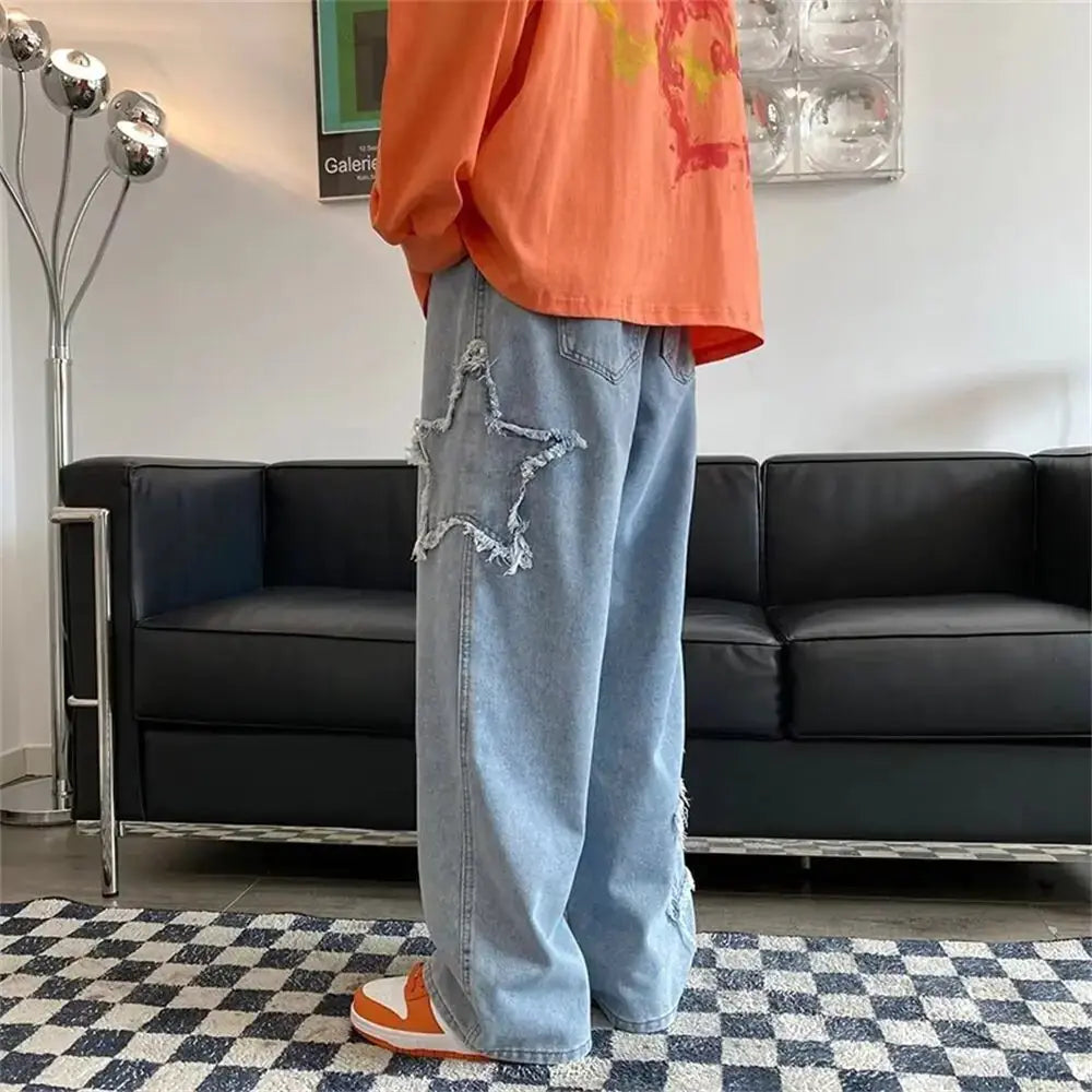 Star Embroidered Loose Fit Jeans GLR SHOPPING