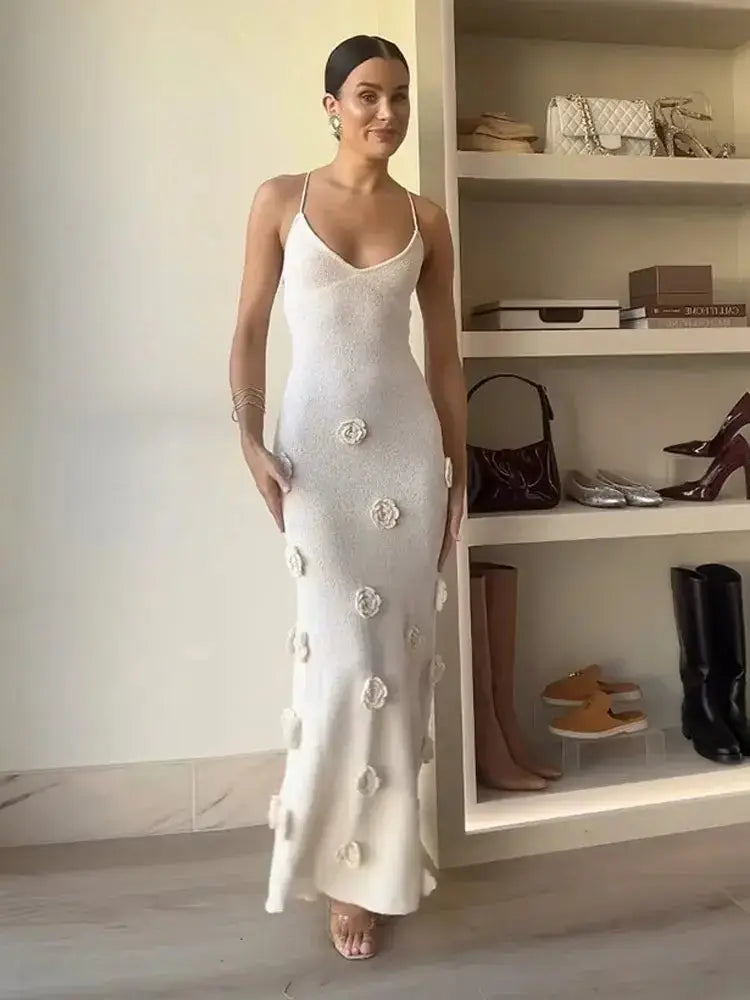 Elegant 3D Flower Sling Maxi Dress GLR SHOPPING