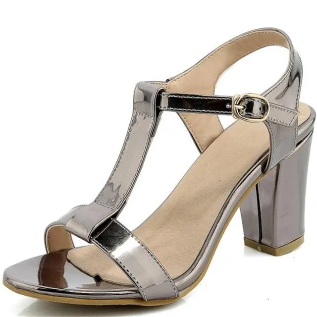 Summer Leather Square High Heels - GLR SHOPPING