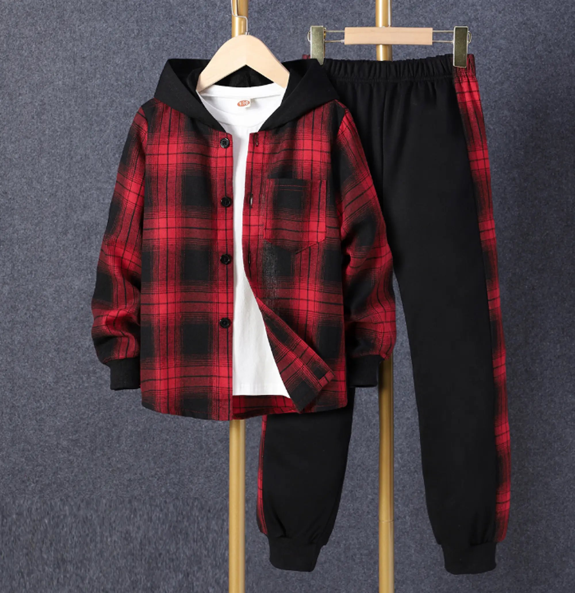 Toddler Kids Baby Boys 2Pcs Spring Autumn Outfits, Long Sleeve Plaid Print Hooded Shirt Jacket and Pants Set 1-5T - GLR SHOPPING