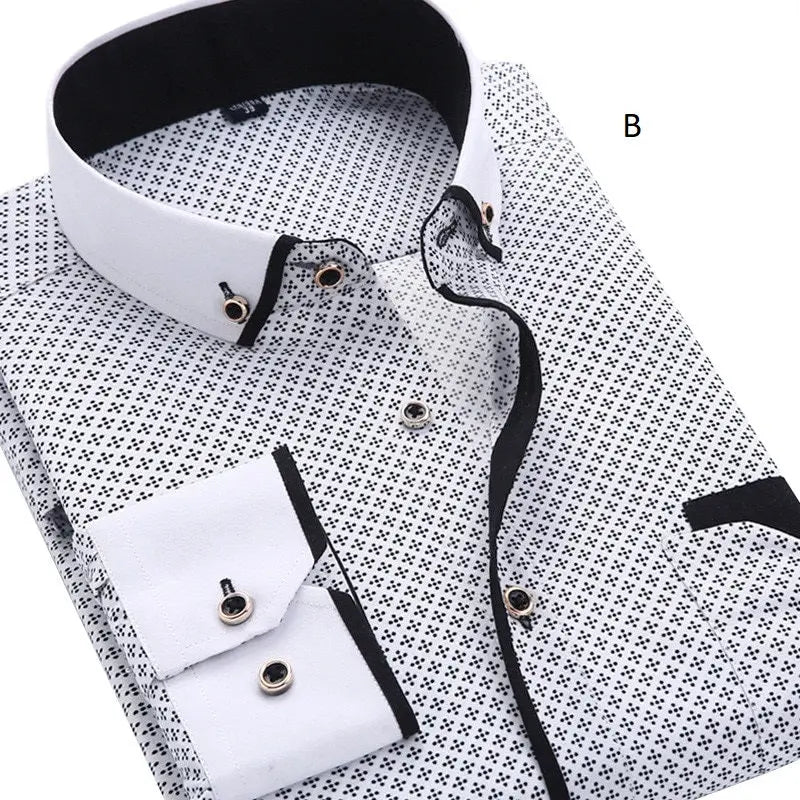 Men Fashion Casual Long Sleeved Printed shirt - GLR SHOPPING