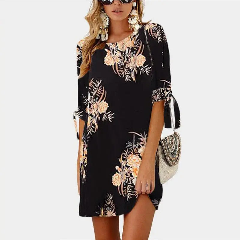 Floral Print Chiffon Beach Dress - GLR SHOPPING