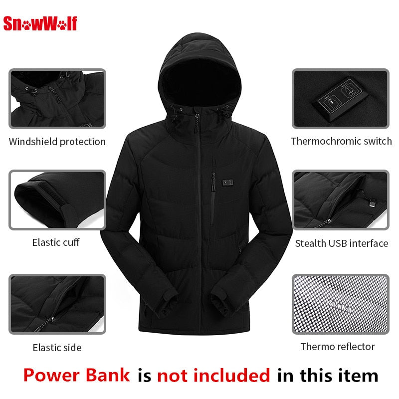 Men Winter Outdoor USB Infrared Heating Hooded Jacket