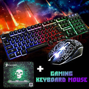 LED Rainbow Backlight USB Ergonomic Wired Gaming Keyboard + 2400DPI Mouse + Mouse Pad Set Kit for PC Laptop Computer Gamer - GLR SHOPPING