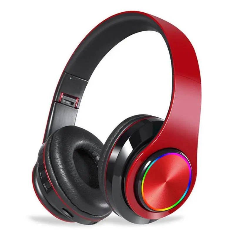 Wireless Bluetooth headphones luminous deep bass stereo sports headphones with microphone card slot Rainbow LED fashion headphones - GLR SHOPPING