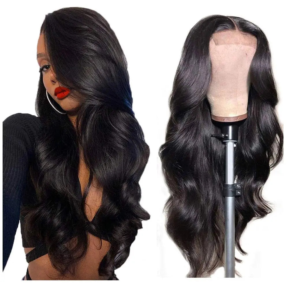 180% Density Full 4x4 Closure Wig Transparent Lace Front Body Wave Hum - GLR SHOPPING