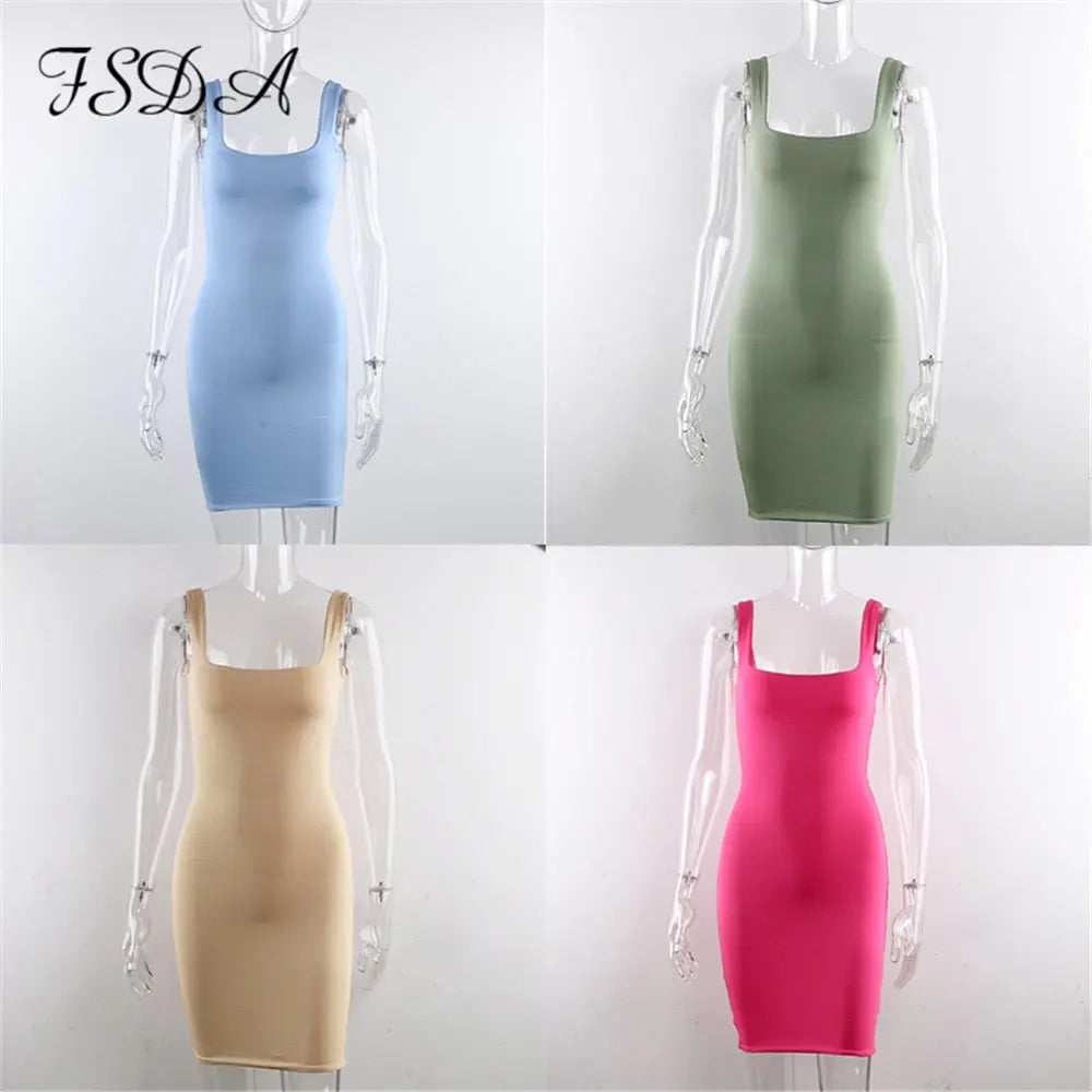 Square Neck Sleeveless Bodycon Mini Dress - GLR SHOPPING