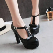 T Strap Bowtie Buckle Platform High Heels - GLR SHOPPING