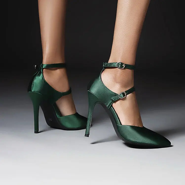 Pointed Toe Buckle Strap Thin High Heels Solid Women Fashion Pumps - GLR SHOPPING
