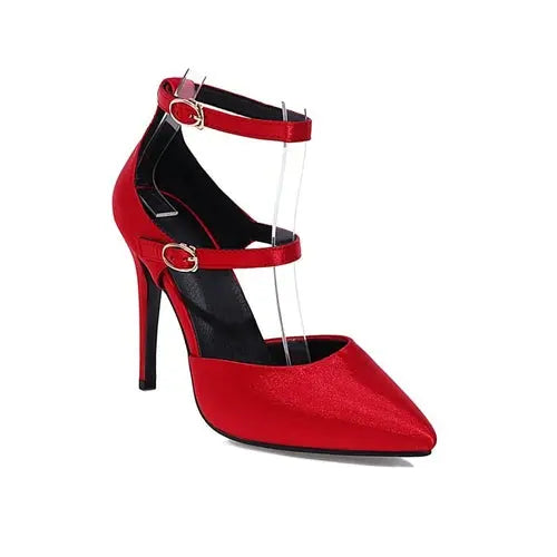 Pointed Toe Buckle Strap Thin High Heels Solid Women Fashion Pumps - GLR SHOPPING
