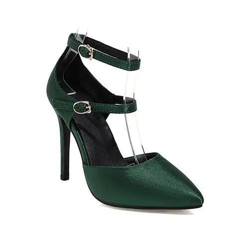Pointed Toe Buckle Strap Thin High Heels Solid Women Fashion Pumps - GLR SHOPPING