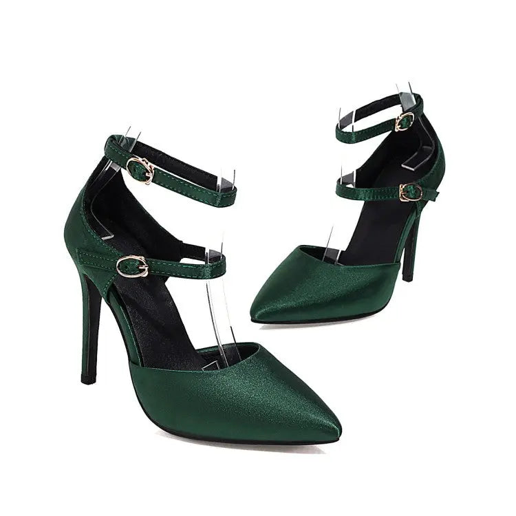 Pointed Toe Buckle Strap Thin High Heels Solid Women Fashion Pumps - GLR SHOPPING