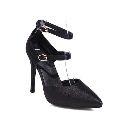 Pointed Toe Buckle Strap Thin High Heels Solid Women Fashion Pumps