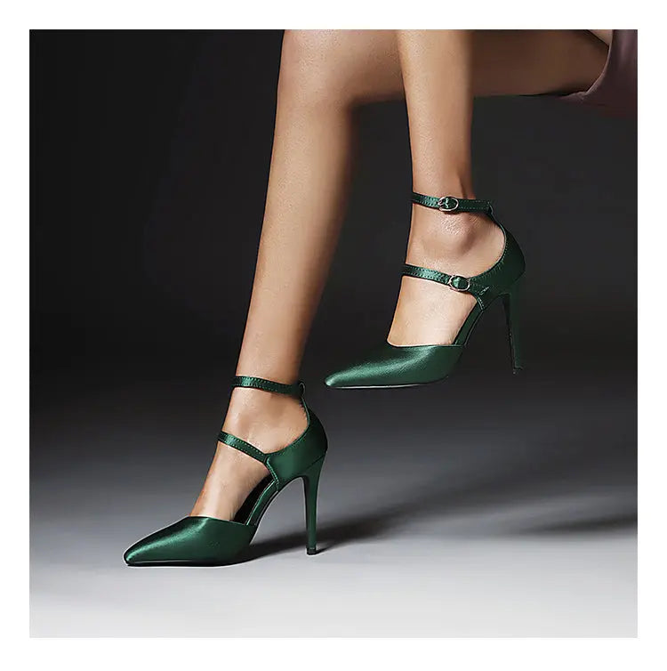 Pointed Toe Buckle Strap Thin High Heels Solid Women Fashion Pumps - GLR SHOPPING
