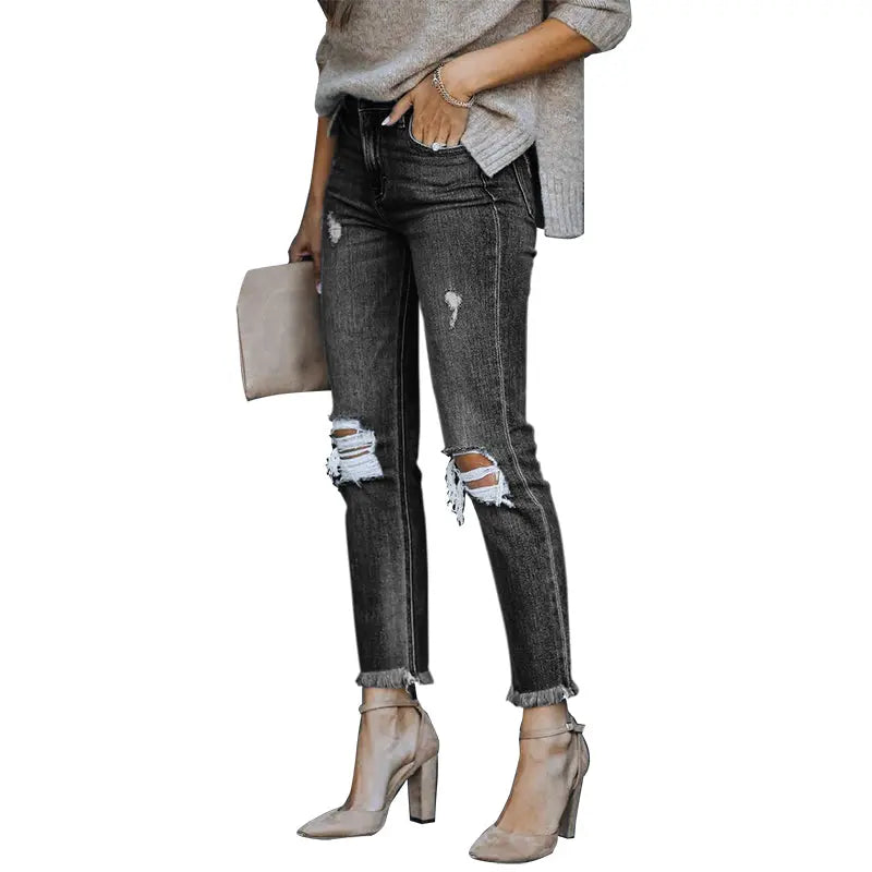 Woman Ripped Streetwear Casual High Waist Black Skinny Vintage Pants - GLR SHOPPING
