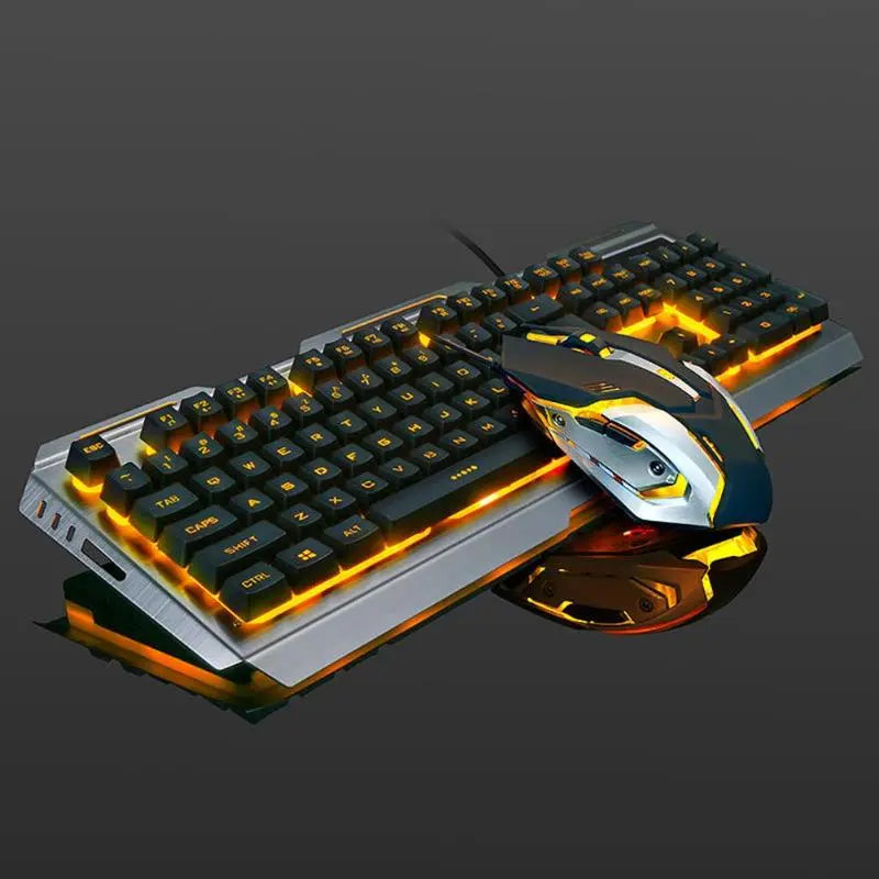 USB Wired Metal Ergonomic Backlight Mechanical Feel Gaming Keyboard Mouse Set with Aluminium Alloy Panel - GLR SHOPPING