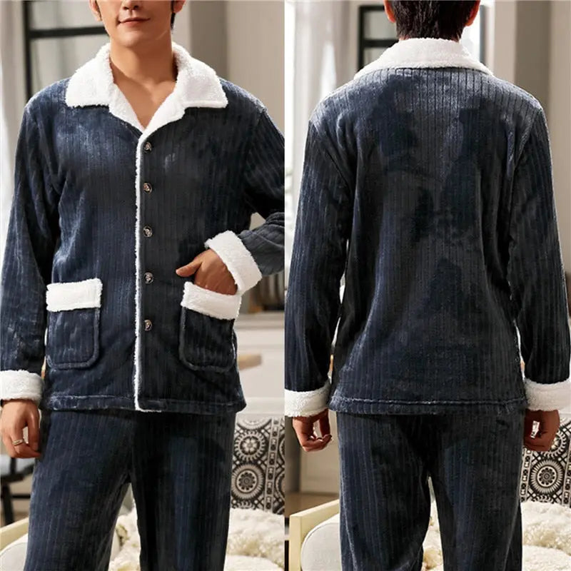 Mens Coral Fleece Sleepwear Pajamas - GLR SHOPPING