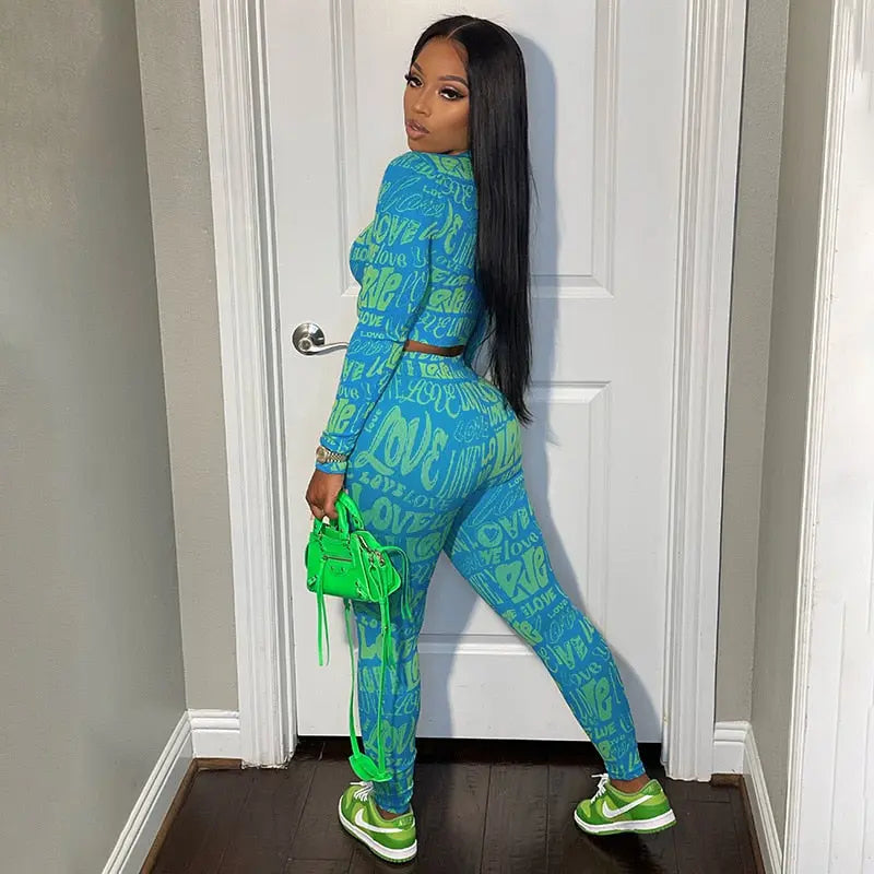 Letter Print Tracksuit Two Piece Set - GLR SHOPPING