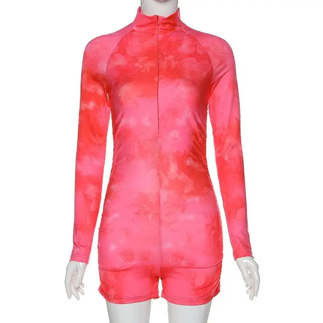 Sexy Tie Dye Ruched Bodysuit - GLR SHOPPING