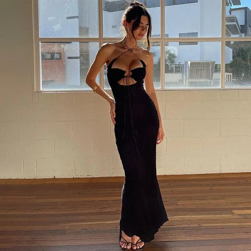Backless Halter Long Dress - GLR SHOPPING