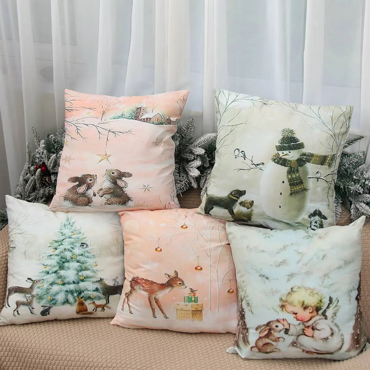 Christmas Elk Tree Cushion Cover - GLR SHOPPING