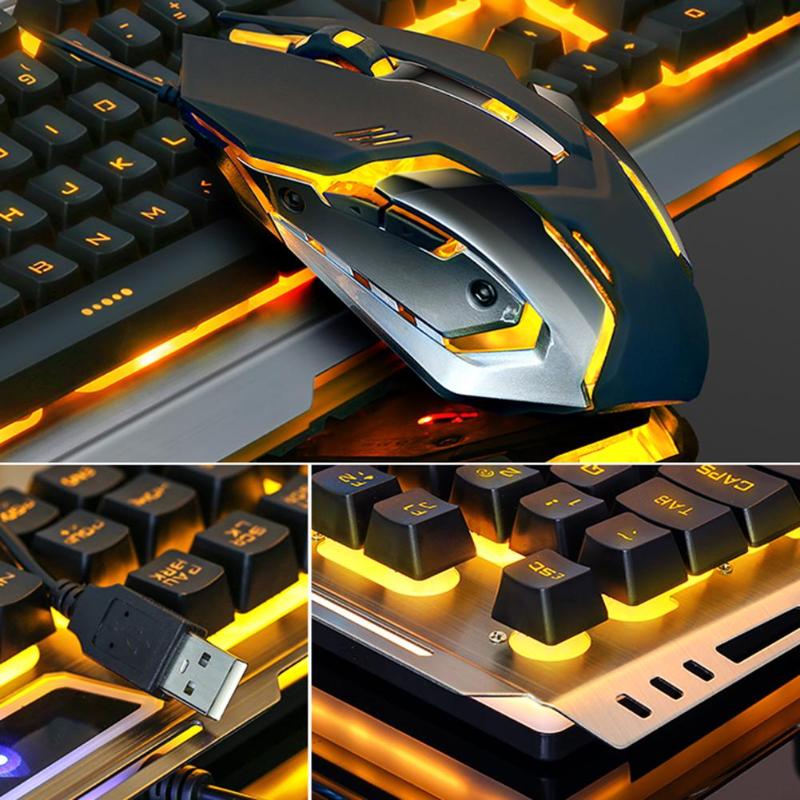 USB Wired Metal Ergonomic Backlight Mechanical Feel Gaming Keyboard Mouse Set with Aluminium Alloy Panel