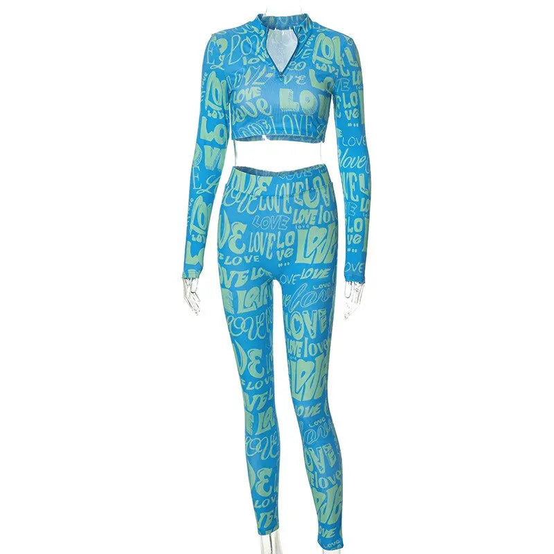Letter Print Tracksuit Two Piece Set - GLR SHOPPING