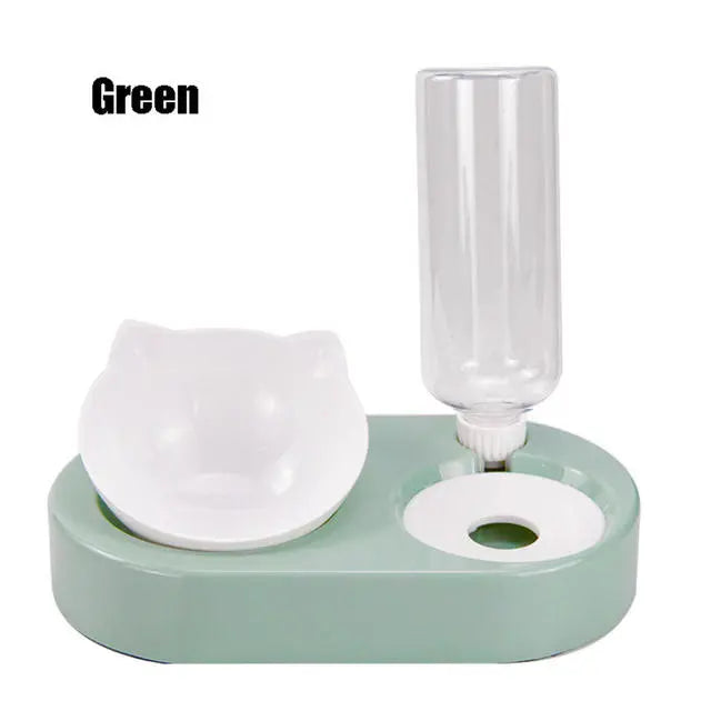 Pet Bowl Double Bowls Food Water Feeder With Auto Water Dispenser - GLR SHOPPING