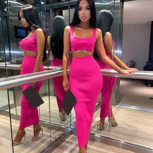 Neon Color Sexy Ribbed Dress Set - GLR SHOPPING