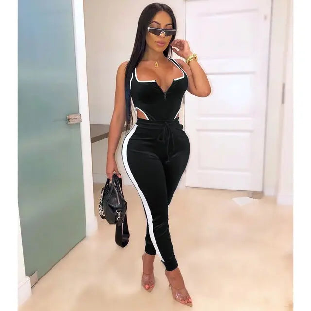 Velvet Bodysuit Pencil Pants Set - GLR SHOPPING