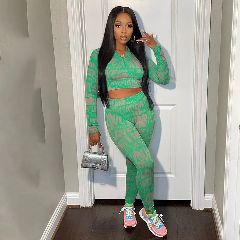 Letter Print Tracksuit Two Piece Set - GLR SHOPPING