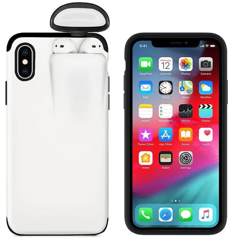 an iphone case with an airpods attached to it