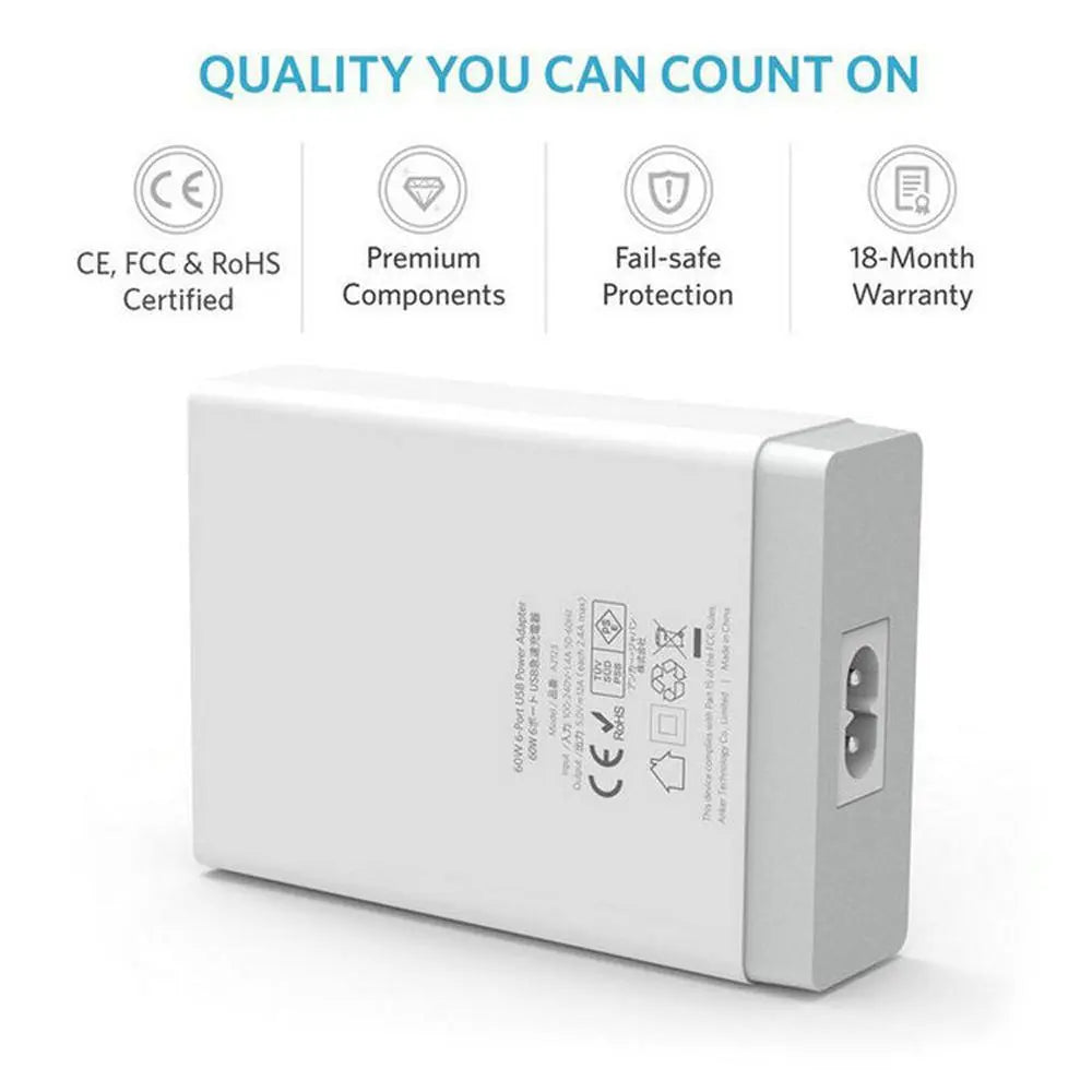 Fast Charger ower 50W 6-Port 1.6m USB Desktop Charging Station SP - GLR SHOPPING