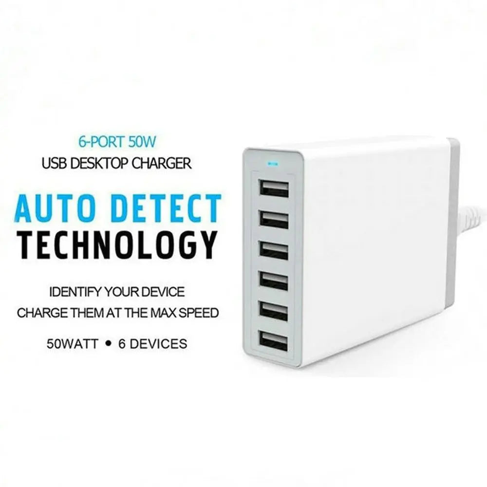 Fast Charger ower 50W 6-Port 1.6m USB Desktop Charging Station SP - GLR SHOPPING