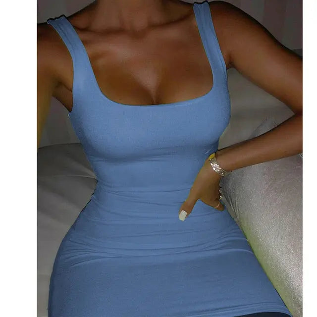Square Neck Sleeveless Bodycon Mini Dress - GLR SHOPPING