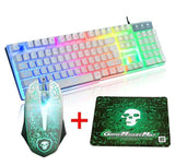 LED Rainbow Backlight USB Ergonomic Wired Gaming Keyboard + 2400DPI Mouse + Mouse Pad Set Kit for PC Laptop Computer Gamer