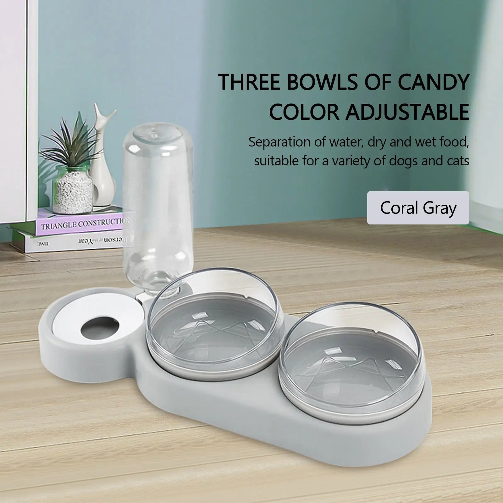 Pet Bowl Double Bowls Food Water Feeder With Auto Water Dispenser - GLR SHOPPING