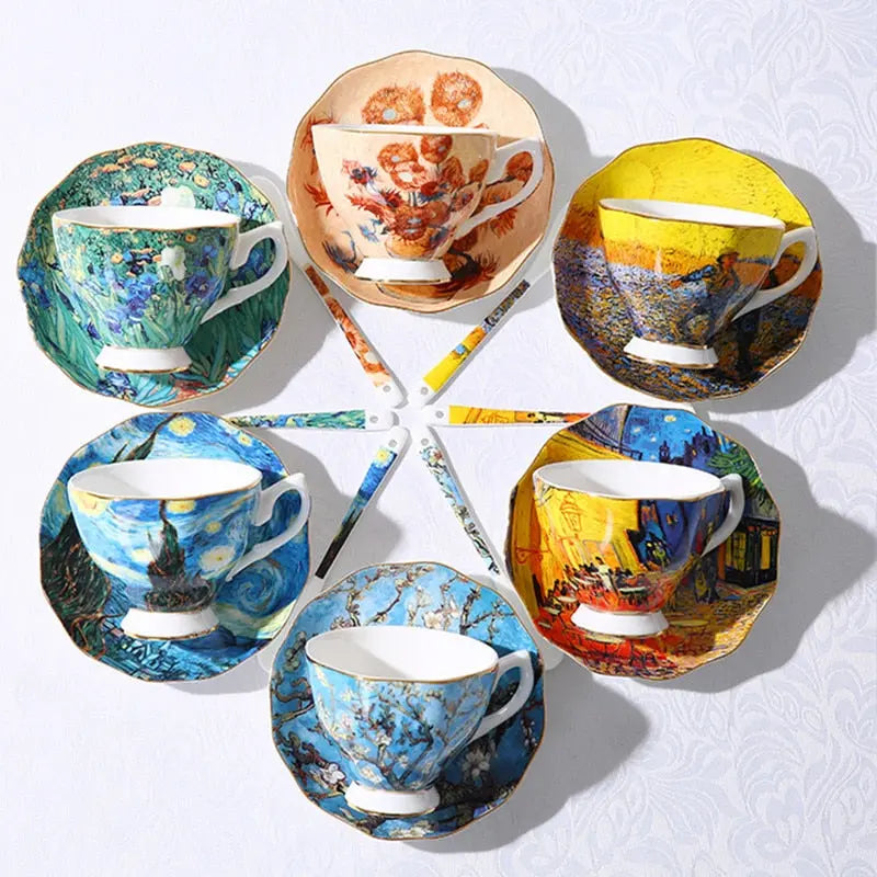 The New Van Gogh Art Painting Coffee Mugs The Starry Night Sunflowers The Sower Irises Saint-Remy Coffee Tea Cups - GLR SHOPPING