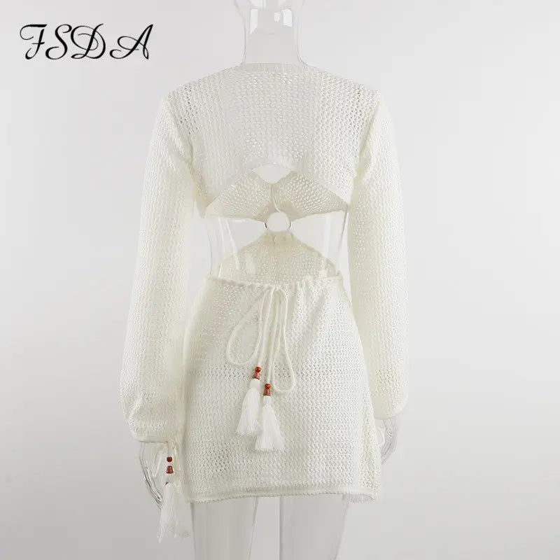 Knitted V Neck Dress - GLR SHOPPING