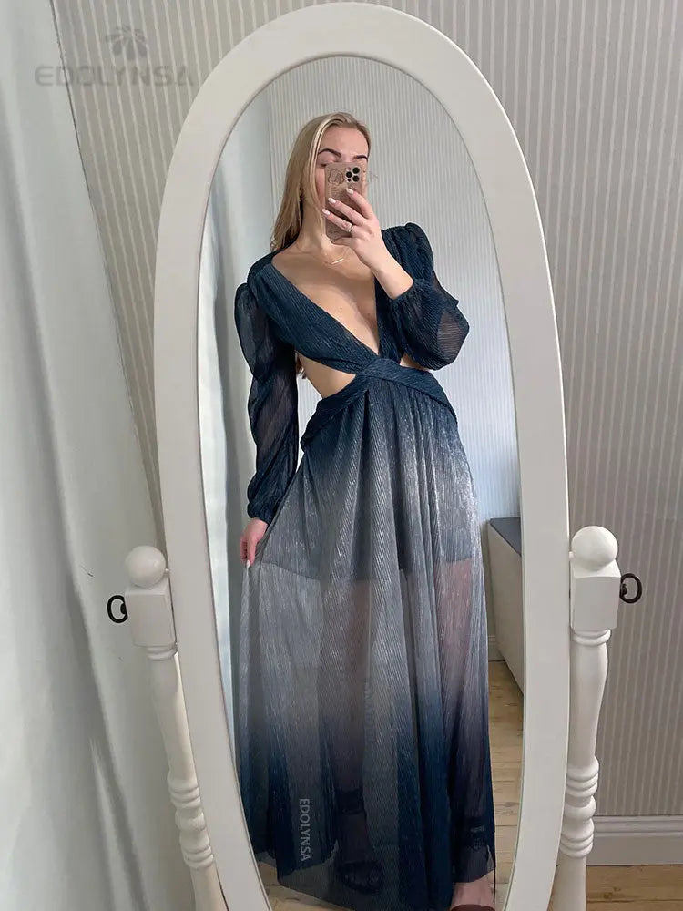 Women's Long Lantern Sleeve Dress - GLR SHOPPING