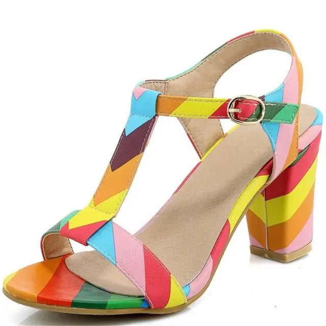 Summer Leather Square High Heels - GLR SHOPPING