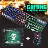 LED Rainbow Backlight USB Ergonomic Wired Gaming Keyboard + 2400DPI Mouse + Mouse Pad Set Kit for PC Laptop Computer Gamer