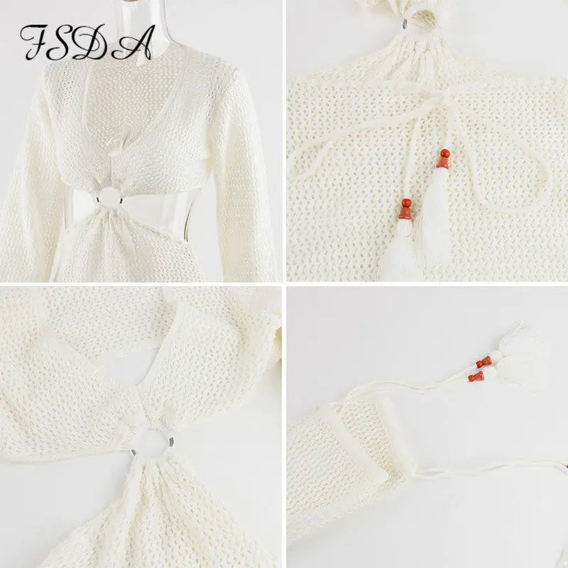 Knitted V Neck Dress - GLR SHOPPING
