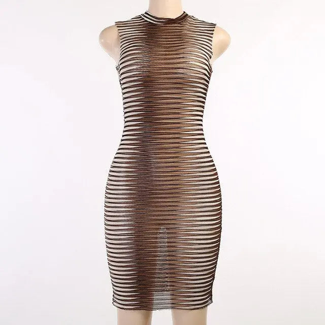 Stripe Printed O-neck Party Mini Dresse - GLR SHOPPING