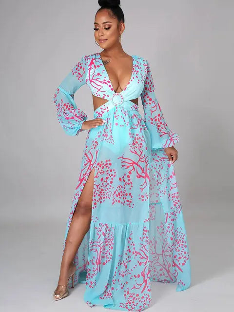 Women's Long Lantern Sleeve Dress - GLR SHOPPING