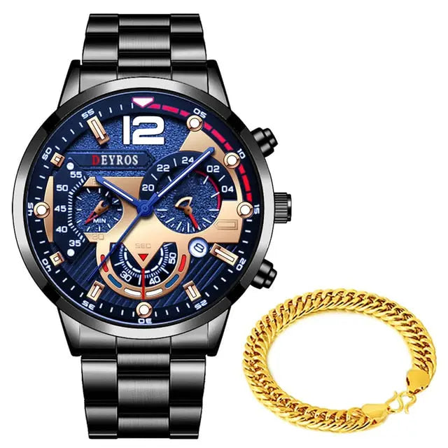 Luxury Mens Watches Male Gold Bracelet Stainless Steel Quartz Calendar Watch For Men Business Luminous Clock relogio masculino - GLR SHOPPING